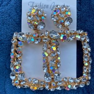 Blinged out bejeweled gold earrings